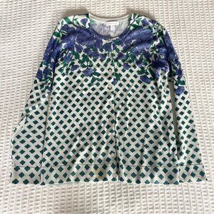 Charter club silver green and blue floral print cardigan size small